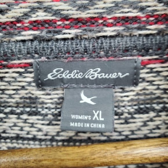 Eddie Bauer Womens Nordic Wool Cowl Neck Pullover Sweater Size XL Gray Red - Picture 11 of 14